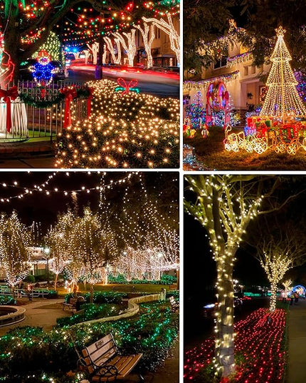Dazzle Bright 2 Pack Total 400LED 132FT Warm White Christmas Solar String Outdoor Lights, Solar Powered with 8 Modes Waterproof Fairy Lights for Bedroom Patio Garden Tree Party Yard Decoration DazzleBright
