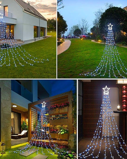 PUHONG Christmas Decoration Outdoor Star String Lights,16.4Ft Christmas Tree Toppers Lights 320 LED 8 Memory Modes with 14" Lighted Star for Halloween Christmas New Year Holiday Birthday(White) PUHONG