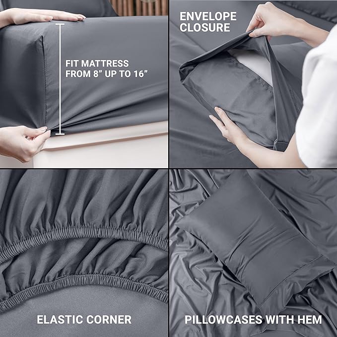 Utopia Bedding Twin Bed Sheets Set - 3 Piece Bedding - Brushed Microfiber - Shrinkage and Fade Resistant - Easy Care (Twin, Grey) - LeafyLoom