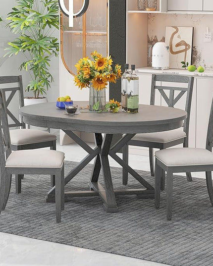 NicBex Dining Table for 4 Kitchen Table and Chairs 5-Piece Retro Functional Dining Table Set Extendable Round Table and 4 Upholstered Chairs for Dining Room and Living Room, Grey - LeafyLoom