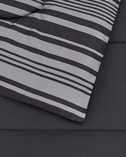 Amazon Basics Lightweight Microfiber Bed-in-a-Bag Comforter 5-Piece Bedding Set, Twin/Twin XL, Gray Calvin Stripe, Striped - LeafyLoom