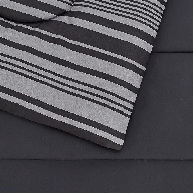 Amazon Basics Lightweight Microfiber Bed-in-a-Bag Comforter 5-Piece Bedding Set, Twin/Twin XL, Gray Calvin Stripe, Striped - LeafyLoom
