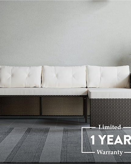 Edenbrook Bayview Rattan Patio Furniture - Mix and Match Outdoor Furniture, L-Shape Sofa Only, Brown Rattan/Cream - LeafyLoom