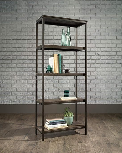 Sauder North Avenue Tall Bookcase/Book shelf, L: 23.47" x W: 11.58" x H: 56.77", Smoked Oak finish - LeafyLoom