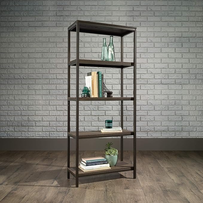 Sauder North Avenue Tall Bookcase/Book shelf, L: 23.47" x W: 11.58" x H: 56.77", Smoked Oak finish - LeafyLoom