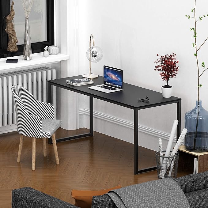 SHW Home Office 55-Inch Computer Desk, 24" Deep, Black - LeafyLoom