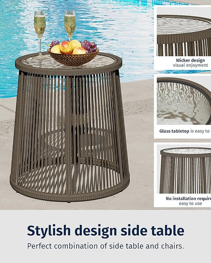 EAST OAK Breezeway Patio Furniture Set, 3-Piece Outside Bistro Set Handwoven Rattan Wicker Chairs with Waterproof Cushions, Tempered Glass Table, Outdoor Conversation Set for Porch, Coffee & Beige - LeafyLoom