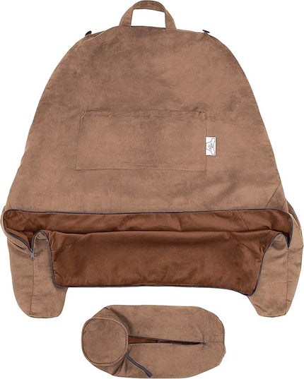 Husband Pillow XXL Cover Aspen Edition Saddle Brown, Reversible Microfiber to Microsuede, Side & Back Pockets - Handle for Easy Transport - Super Cozy Bed Rest Pillow Cover with Arms - Easy Care - LeafyLoom