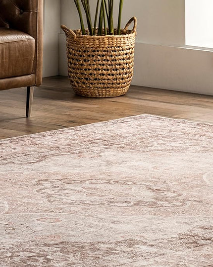 nuLOOM Elsa Floral Blossom Machine Washable Ultra Thin Area Rug, 8' x 10', Beige - LeafyLoom