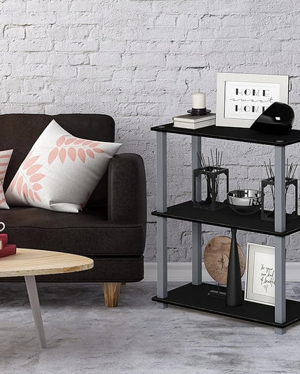 Furinno Turn-S-Tube 3-Tier Compact Multipurpose Shelf Display Rack with Square Tube, Black/Grey - LeafyLoom