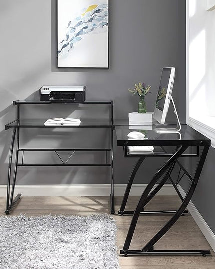 OSP Home Furnishings Constellation L Shaped Home Office Gaming Editing Desk, Black - LeafyLoom