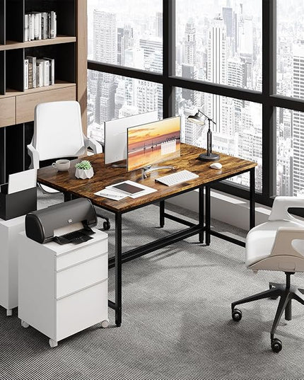Shintenchi 55 inch Computer Desk, Study Workstation Modern Simple Design for Home Office, Student Writing Desk, Office Working Desk, Vintage Brown - LeafyLoom
