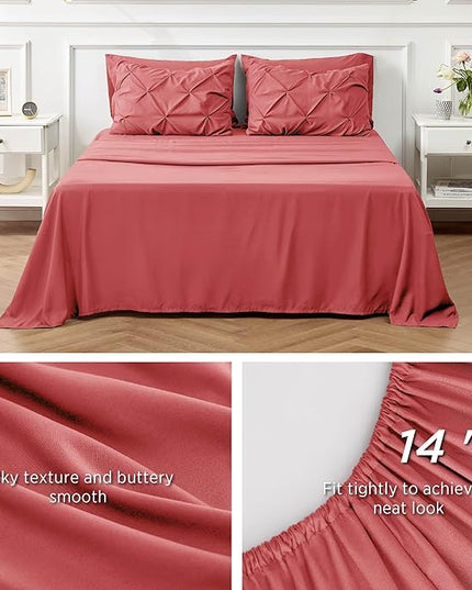 Bedsure Full Size Comforter Sets - Bedding Sets Full 7 Pieces, Bed in a Bag Bed Sets with Comforter, Sheets, Pillowcases & Shams, Adult & Kids Bedding (Coral Red) - LeafyLoom