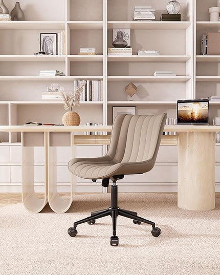 YOUNIKE Office Chair Swivel Desk Chair Upholstered Faux Leather Height Adjustable with Wheels Computer Task Chair Modern Rolling Armless Ergonomic High Back, Khaki, Loads 300 lbs - LeafyLoom