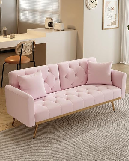 NicBex Sectional Couch Sofa with Throw Pillows Velvet Sofa Bed Cloud Couch for Living Room Furniture Sets with Metal Legs, Modular Sofa for Living Room, Bedroom, Apartment,68.3" L, Pink - LeafyLoom