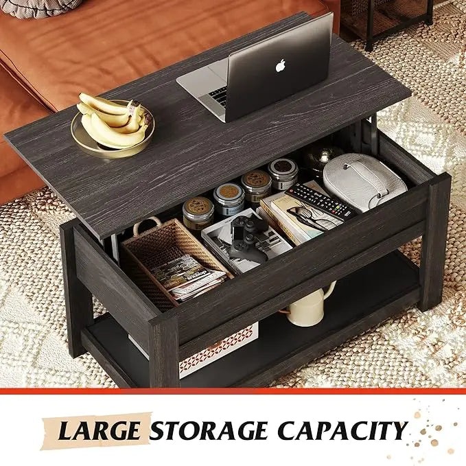 WLIVE Coffee Table, 39" Lift Top Coffee Table with Hidden Compartment and Storage Shelf for Living Room, Espresso - LeafyLoom