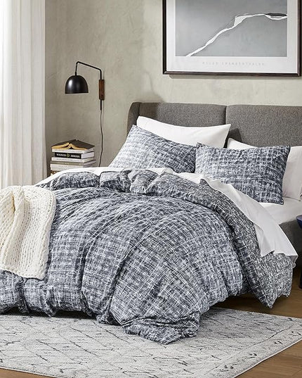 Hyde Lane Comforter King Size for Men, Grey Modern Farmhouse Aesthetic Soft Bedding Set, Masculine Plaid Lines Pattern Bed Sets for All Season, 3 Pieces includes 1 Comforter, 2 Shams (104"x 90") - LeafyLoom