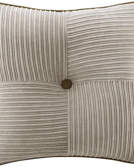 Madison Park Cozy Comforter Set Casual Blocks Design All Season, Matching Bed Skirt, Decorative Pillows, Queen(90"x90"), Dallas Corduroy, Taupe Brown, 7 Piece - LeafyLoom
