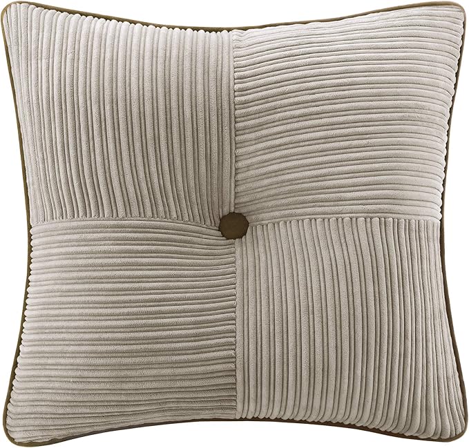 Madison Park Cozy Comforter Set Casual Blocks Design All Season, Matching Bed Skirt, Decorative Pillows, Queen(90"x90"), Dallas Corduroy, Taupe Brown, 7 Piece - LeafyLoom