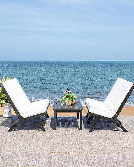 SAFAVIEH Outdoor Collection PAT7044 Conversation Set, Black/Beige - LeafyLoom