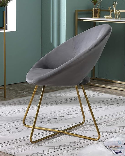 Roundhill Furniture Slatina Silky Velvet Upholstered Accent Chair with Gold Tone Finished Base, 25D x 28W x 31.5H in, Gray - LeafyLoom