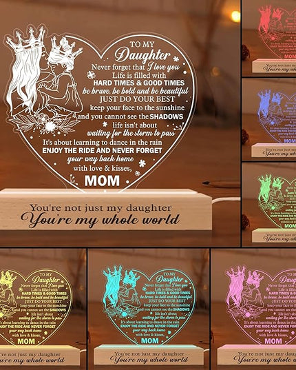 Daughter Gift from Mom, to My Daughter 3D Illusion Lamp with Wooden Base USB Powered, Birthday Gifts for Daughter from Mothers, Daughter Night Light Gifts for Wedding Graduation Christmas - LeafyLoom