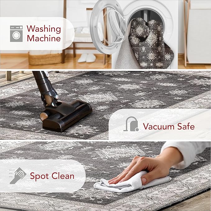 nuLOOM Mollie Machine Washable Traditional Border Ultra Thin Area Rug, 4x6, Charcoal - LeafyLoom