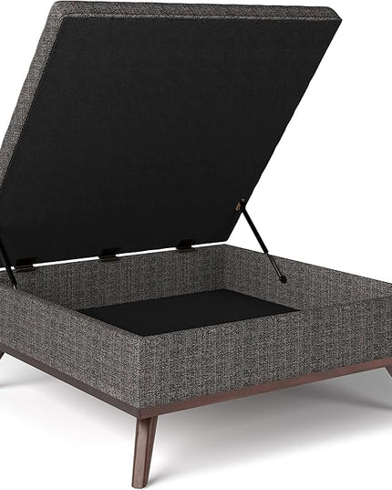 SIMPLIHOME Owen 36 Inch Wide Mid Century Modern Square Coffee Table Lift Top Storage Ottoman in Upholstered Ebony Fabric, For the Living Room - LeafyLoom