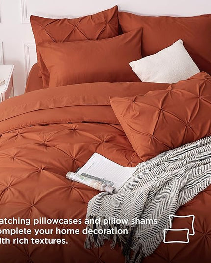 Bedsure Cal King Size Comforter Sets - 7 Pieces Pintuck California Bed Set, Orange in a Bag with Comforter, Sheets, Pillowcases & Shams - LeafyLoom