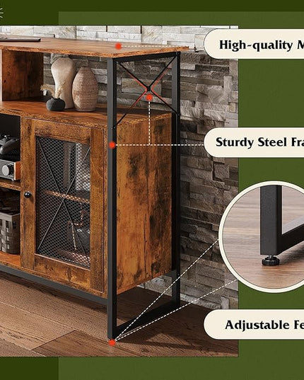 WLIVE TV Stand 55 inch TV,Tall Entertainment Center with Storage, Farmhouse Industrial TV Console for Bedroom Living Room, Rustic Brown - LeafyLoom