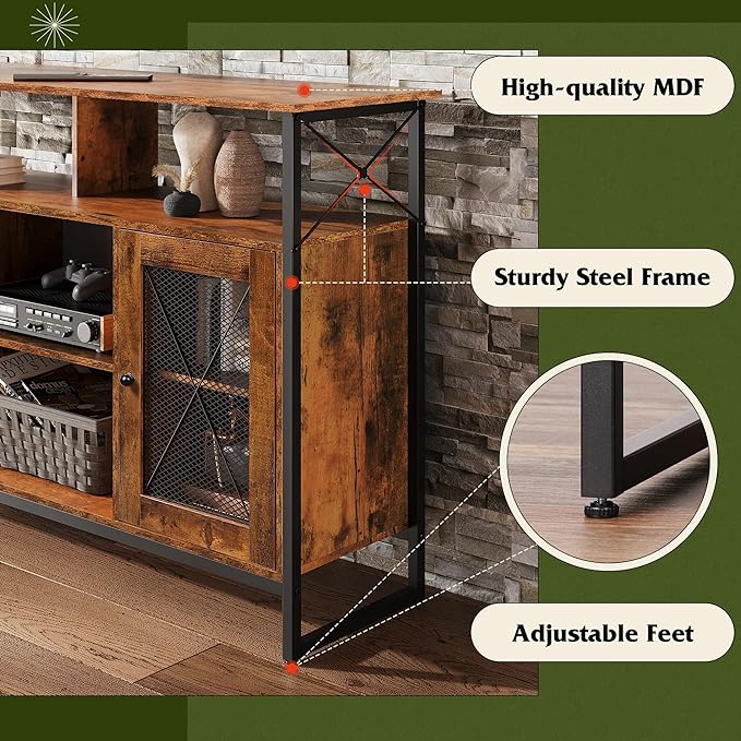 WLIVE TV Stand 55 inch TV,Tall Entertainment Center with Storage, Farmhouse Industrial TV Console for Bedroom Living Room, Rustic Brown - LeafyLoom