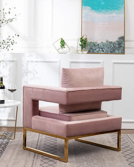 Roundhill Furniture Lenola Upholstered Accent Arm Chair, Pink 27.5D x 29.75W x 34.5H in - LeafyLoom