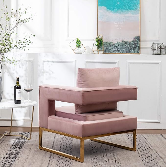 Roundhill Furniture Lenola Upholstered Accent Arm Chair, Pink 27.5D x 29.75W x 34.5H in - LeafyLoom