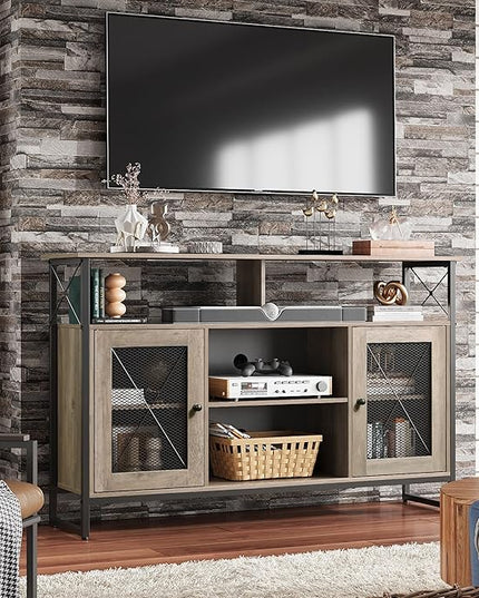 WLIVE TV Stand 55 inch TV,Tall Entertainment Center with Storage, Farmhouse Industrial TV Console for Bedroom Living Room, Greige - LeafyLoom