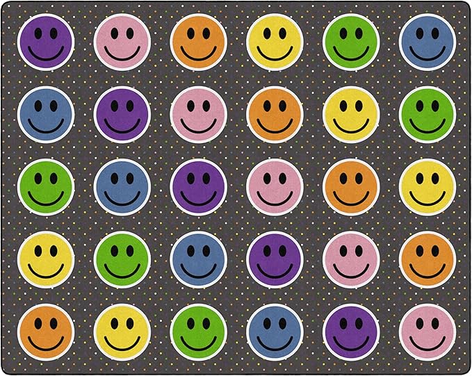 Flagship Carpets Smiley Seating (Seats 30) Classroom Area Rug or Educational Learning Mat, Kids Room or Playroom Carpet, 10'6" x 13'2", Gray/Multi - LeafyLoom