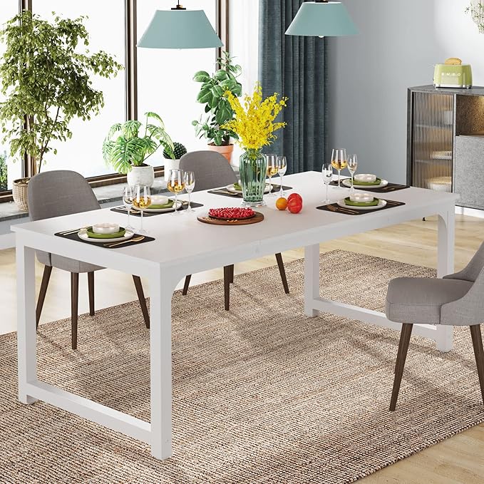 Tribesigns Modern Computer Desk, 63 x 31.5 inch Large Executive Office Desk Computer Table Study Writing Desk Workstation for Home Office, Spliced Desktop, White - LeafyLoom