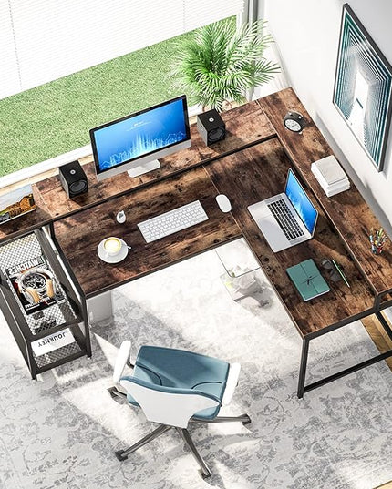 L-Shaped Computer Desk, Extra Large, Brown - LeafyLoom