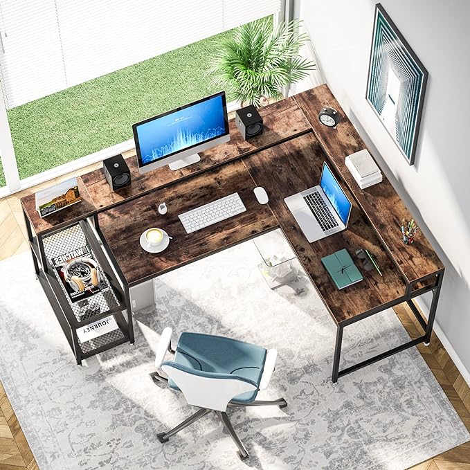 L-Shaped Computer Desk, Extra Large, Brown - LeafyLoom
