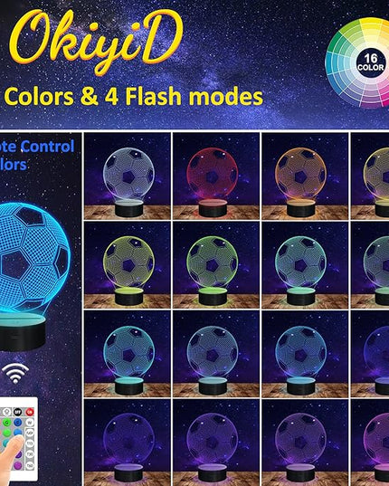 Soccer Night Light, Soccer Gift, 3D Illusion Lamp with 16 Colors Remote and Touch Control - Perfect Kids Room Decoration and Boys Birthday Sport Gift - LeafyLoom
