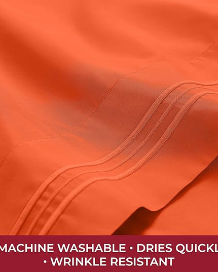 Mellanni RV Short Queen Sheets - 4 PC Iconic Collection Bedding Sheets & Pillowcases - Hotel Luxury, Extra Soft, Cooling Bed Sheets - Deep Pocket up to 10 inch (RV/Short Queen, Poppy Orange) - LeafyLoom