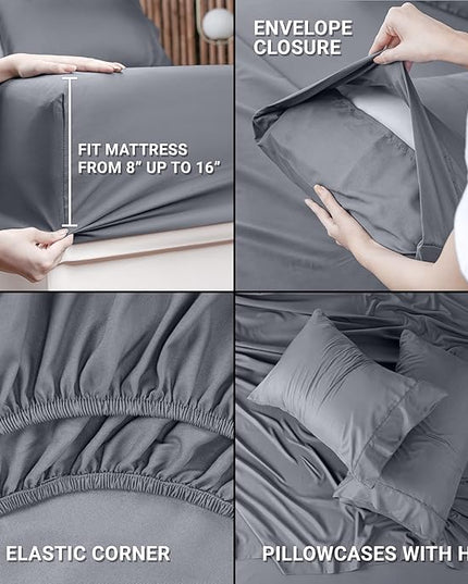 Utopia Bedding Split King Bed Sheets Sets - 5 Piece Bedding - Brushed Microfiber - Shrinkage and Fade Resistant - Easy Care (Split King, Grey) - LeafyLoom