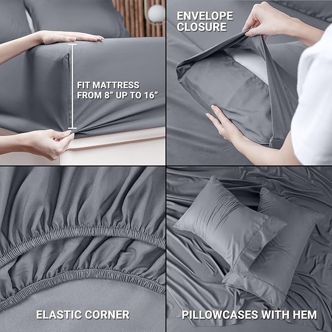 Utopia Bedding Split King Bed Sheets Sets - 5 Piece Bedding - Brushed Microfiber - Shrinkage and Fade Resistant - Easy Care (Split King, Grey) - LeafyLoom