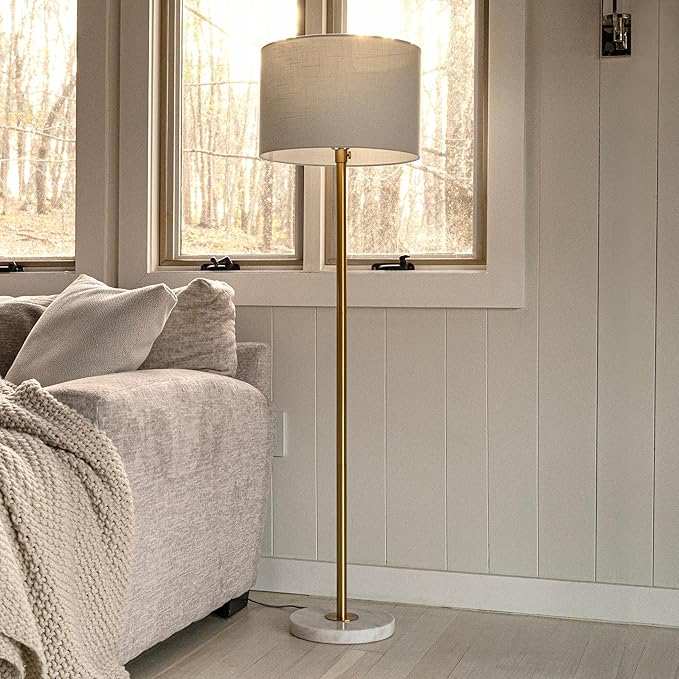 JONATHAN Y JYL3022A June 65" Adjustable Metal/Marble LED Floor Lamp, Modern, Contemporary, Elegant, Glam, Office, Living Room, Family Room, Dining Room, Bedroom, Hallway, Foyer, Brass - LeafyLoom
