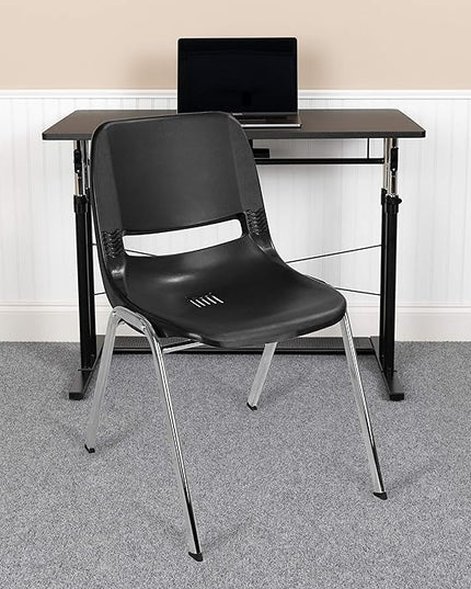 Flash Furniture HERCULES Series 661 lb. Capacity Black Ergonomic Shell Stack Chair with Chrome Frame and 16'' Seat Height - LeafyLoom