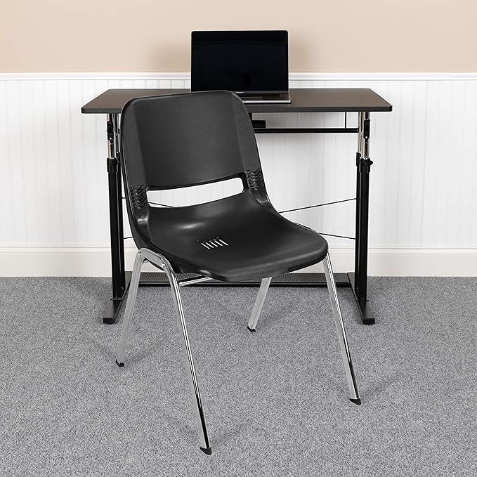 Flash Furniture HERCULES Series 661 lb. Capacity Black Ergonomic Shell Stack Chair with Chrome Frame and 16'' Seat Height - LeafyLoom