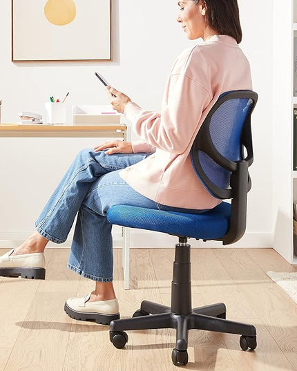 Amazon Basics Office Computer Task Desk Chair, Low-Back, Pneumatic Seat, Breathable Mesh, Adjustable, 21.25"D x 22.5"W x 38"H, Swivel, 270 Pound Capacity, Blue Nylon - LeafyLoom
