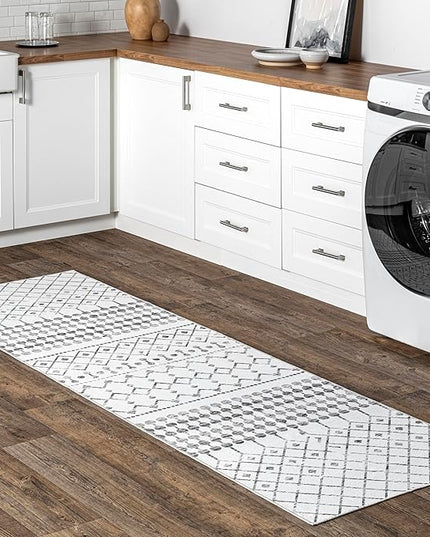 nuLOOM Moroccan Blythe Machine Washable Runner Rug, 2' 6" x 8', Grey, Rectangular, 0.1" Thick - LeafyLoom
