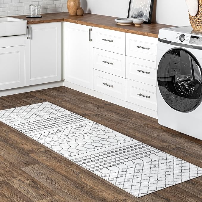nuLOOM Moroccan Blythe Machine Washable Ultra Thin Runner Rug, 2' 6" x 10', Grey - LeafyLoom