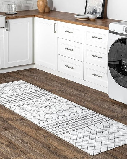 nuLOOM Moroccan Blythe Machine Washable Ultra Thin Runner Rug, 2' 6" x 6', Grey - LeafyLoom