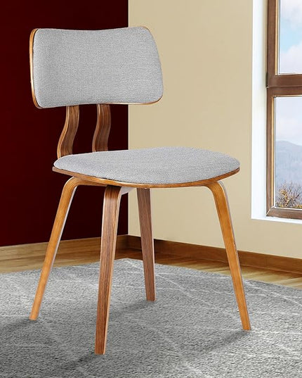 Armen Living Jaguar Mid Century Modern Dining Accent Chair for Kitchen Table Desk Vanity in Grey Fabric and Walnut Wood Finish - LeafyLoom